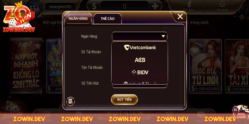 Xác nhận và theo dõi trạng thái rút tiền ZOWIN về ngân hàng 